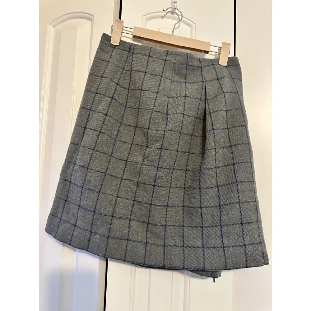 Uniqlo Ines‎ De La Fressange Skirt Plaid Grey Fringe Windowpane Size 2 NWT